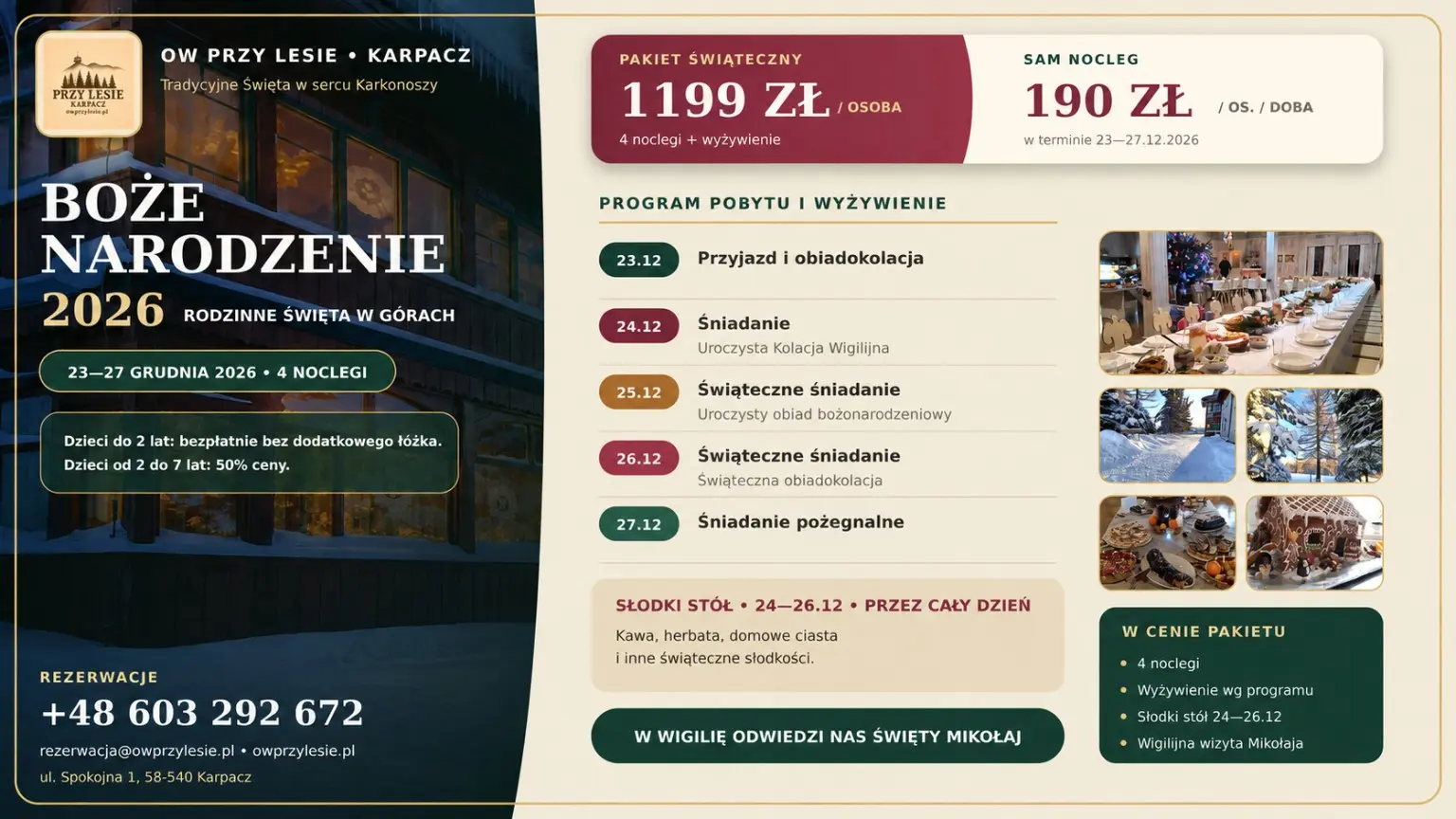 Oferta Boże Narodzenie 2026 OW Przy Lesie Karpacz